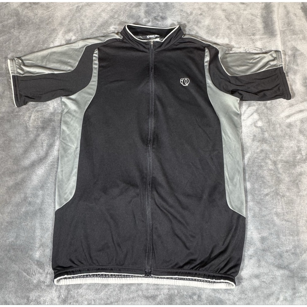Pearl Izumi Cycling Jersey Mens Large Black Gray Full Zip Short Sleeve Bike